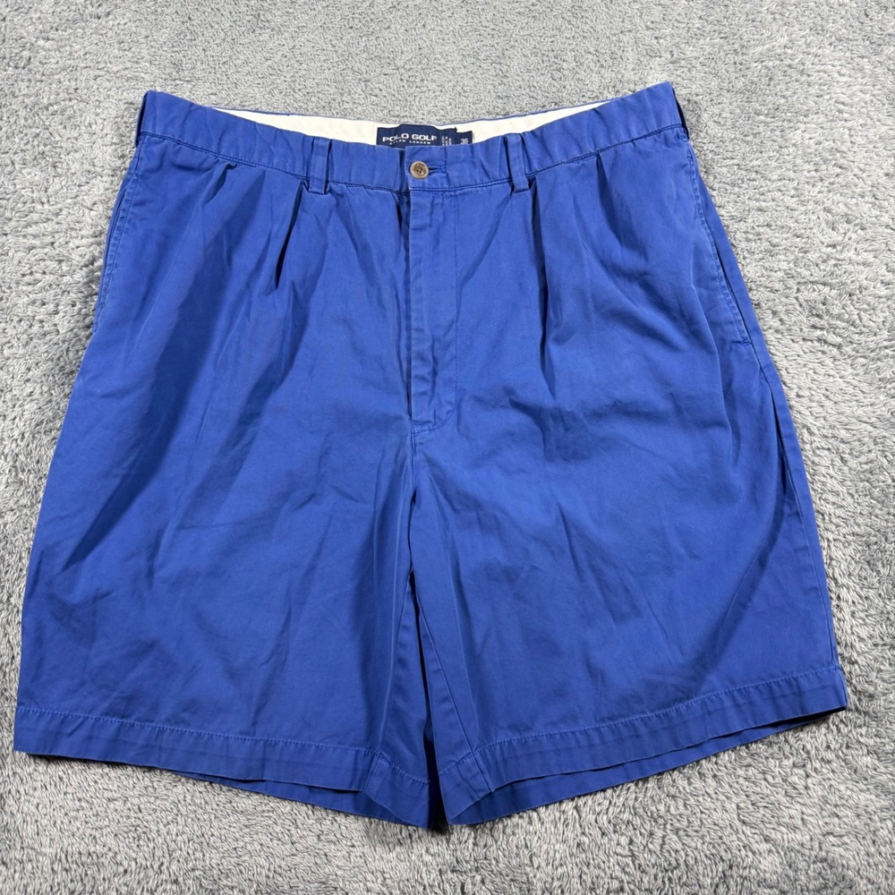 VTG Polo Ralph Lauren Double Pleated Golf Shorts Chinos Mens 36‎ Royal Blue